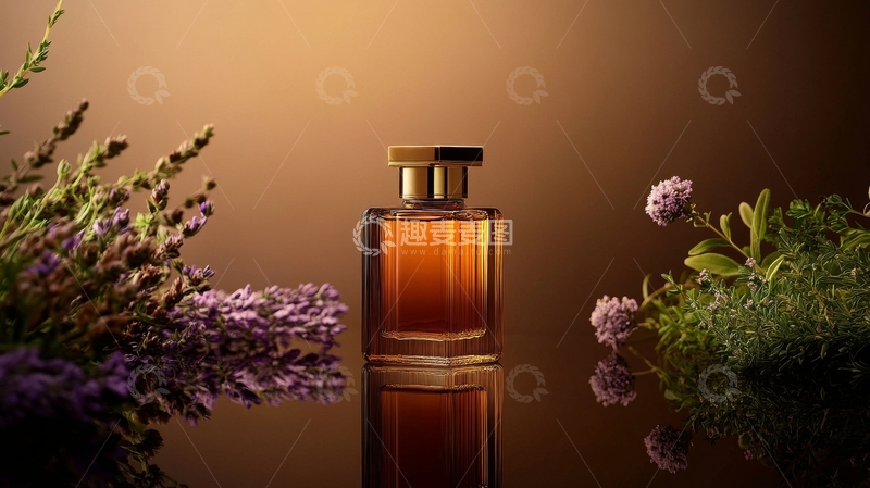 高清大图下载【趣麦麦图】香水瓶与花卉的静物组合