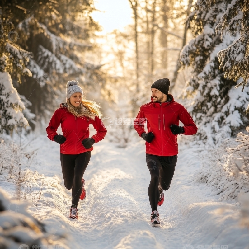 高清大图下载【趣麦麦图】冬日雪林中的跑步者