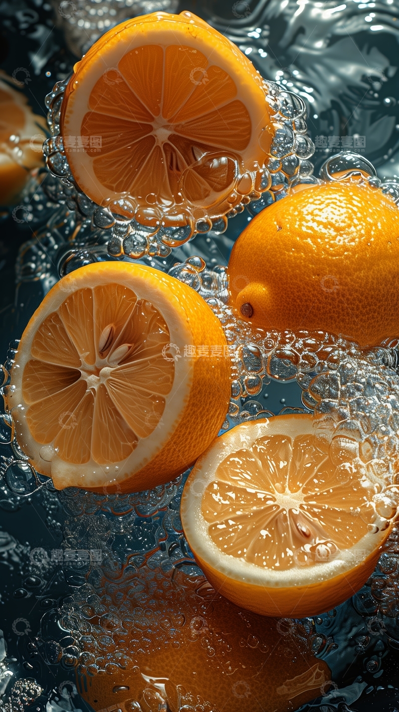 高清大图下载【趣麦麦图】柠檬切片在水中，清新自然