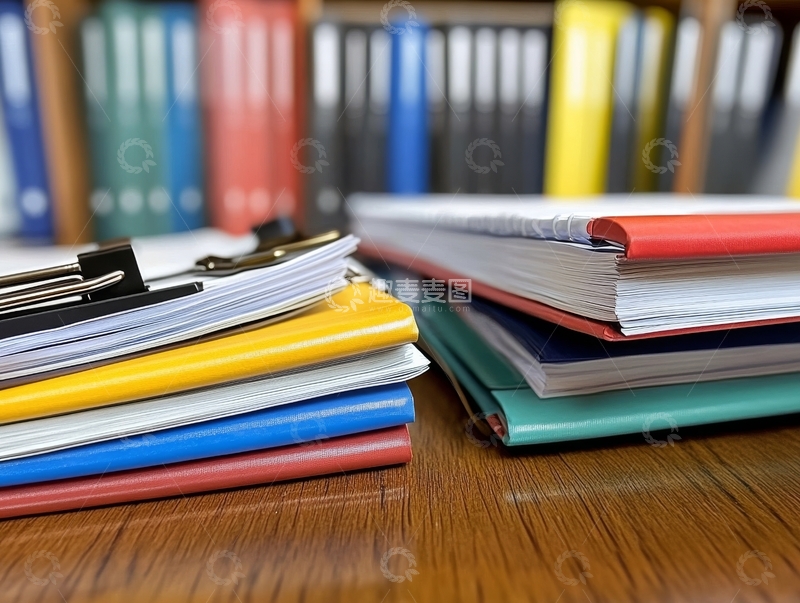 高清大图下载【趣麦麦图】办公桌上的彩色文件夹和书籍