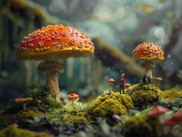 奇幻森林中的蘑菇与小人