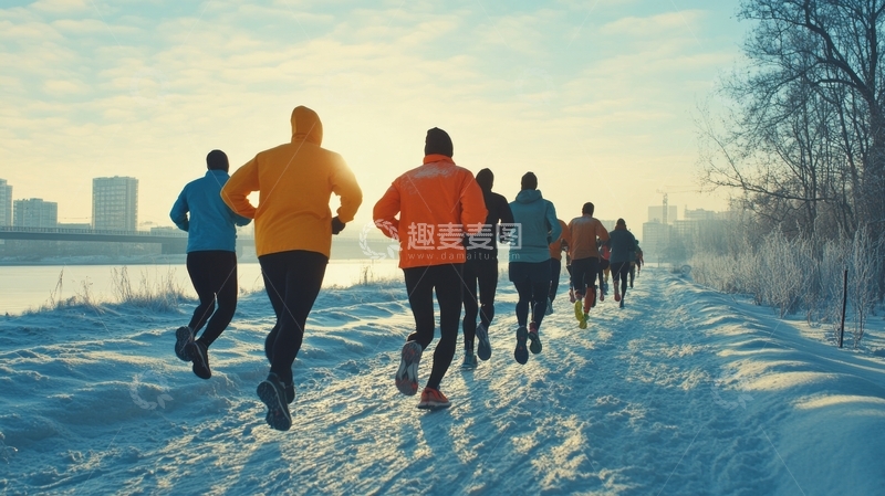 高清大图下载【趣麦麦图】冬日雪地跑步的人群