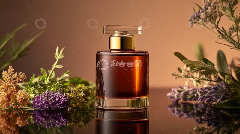 高清大图下载【趣麦麦图】香氛瓶与花草的静物组合