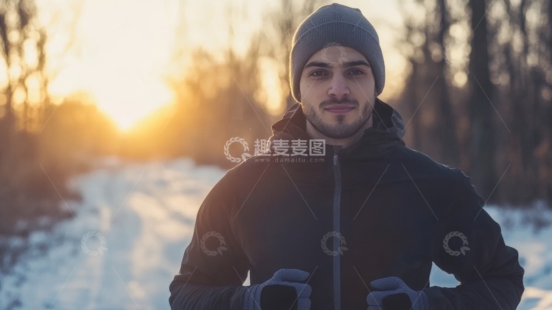 高清大图下载【趣麦麦图】冬日户外跑步的男子