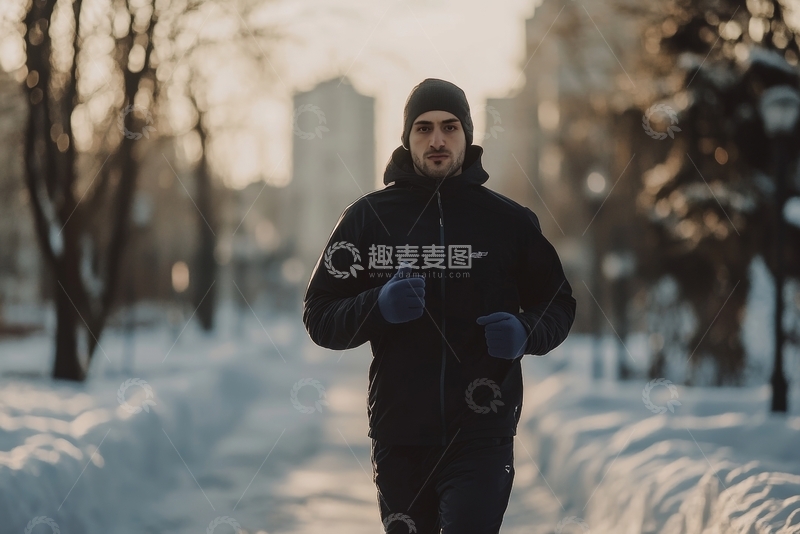 高清大图下载【趣麦麦图】冬日公园中跑步的男子