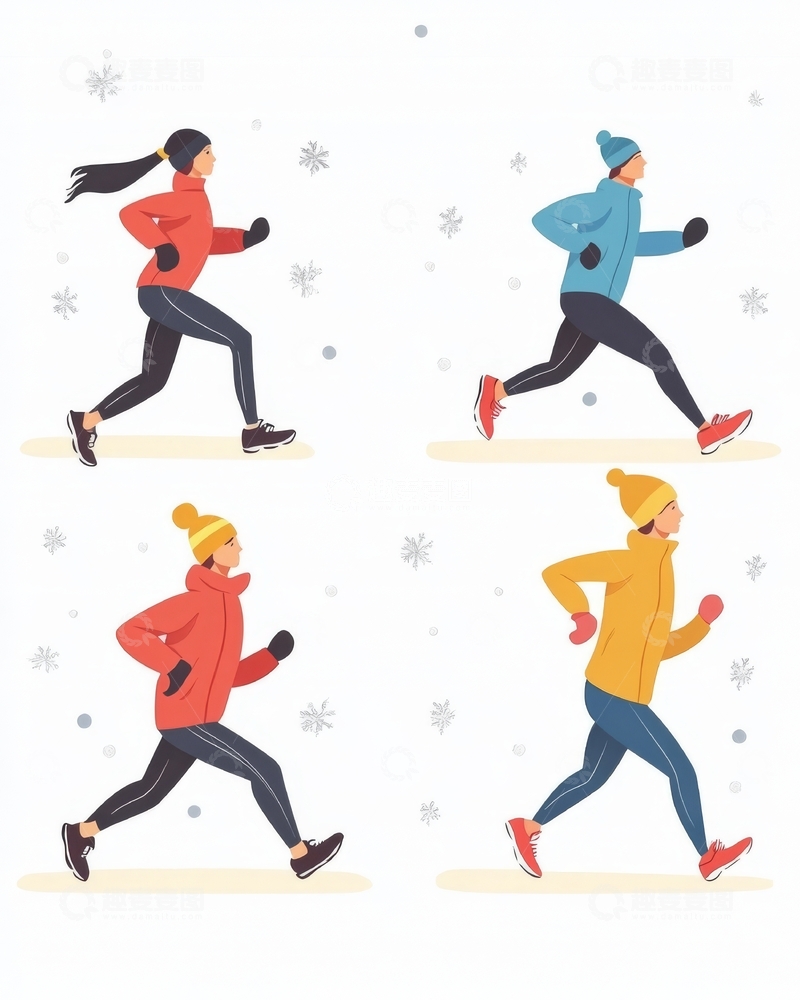 高清大图下载【趣麦麦图】冬季跑步者，四种不同姿态