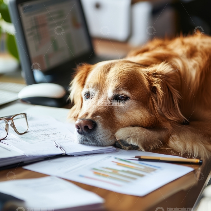 高清大图下载【趣麦麦图】办公室里的狗狗与文件