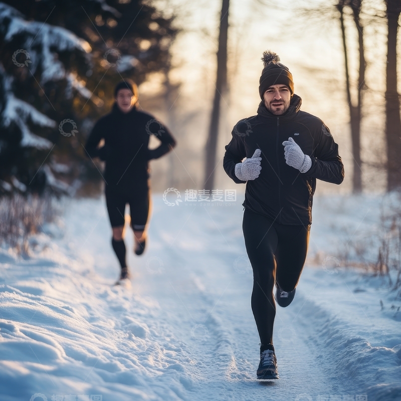 高清大图下载【趣麦麦图】冬日雪地中的跑步者
