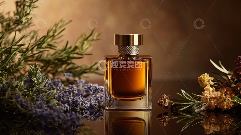 高清大图下载【趣麦麦图】香水瓶与薰衣草的静物组合