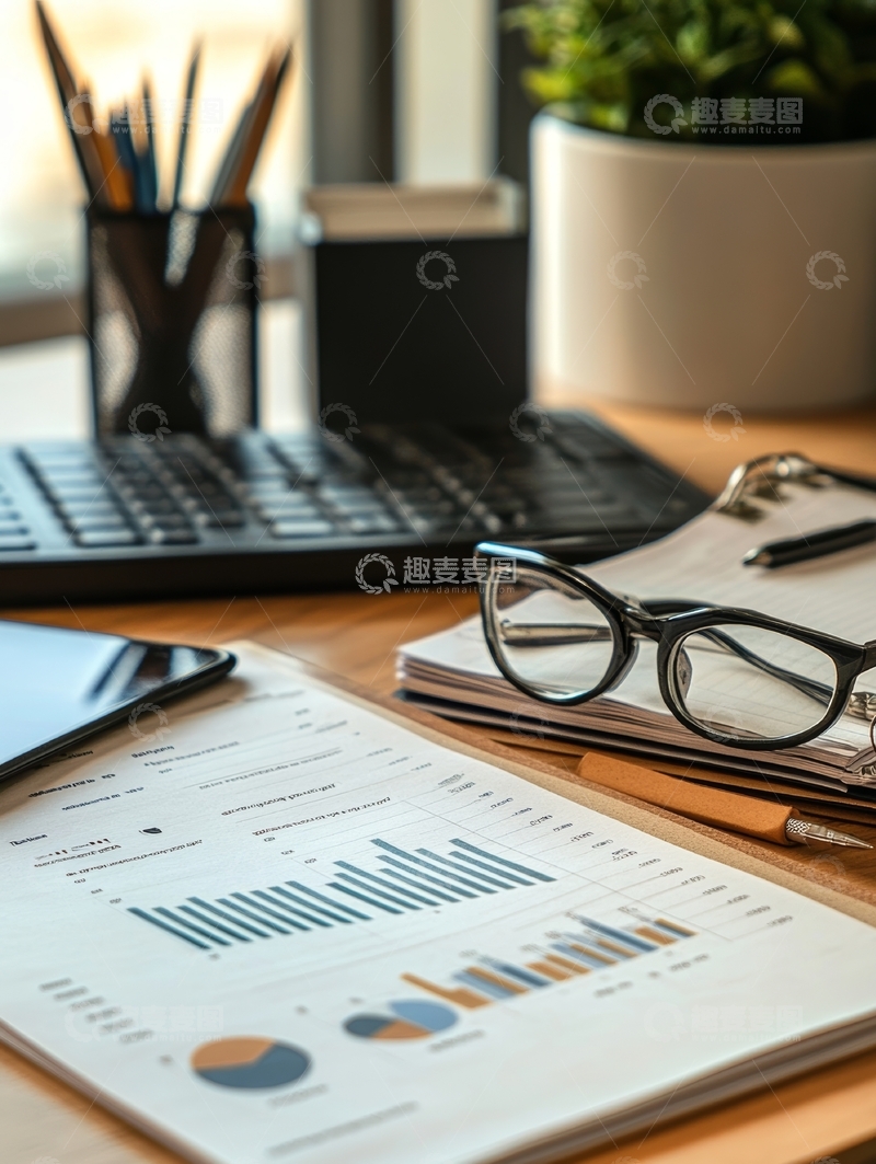 高清大图下载【趣麦麦图】办公桌上的数据分析图表