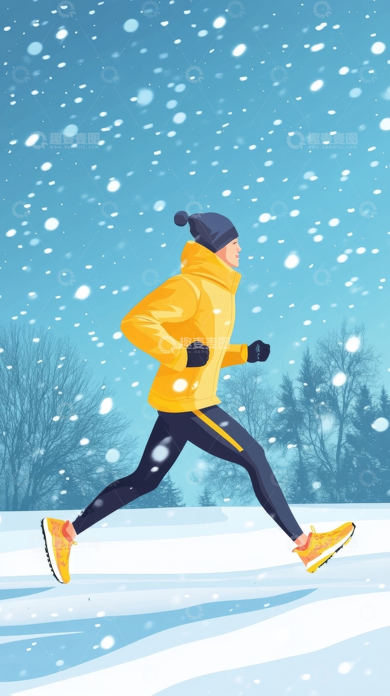 高清大图下载【趣麦麦图】雪中跑步的人