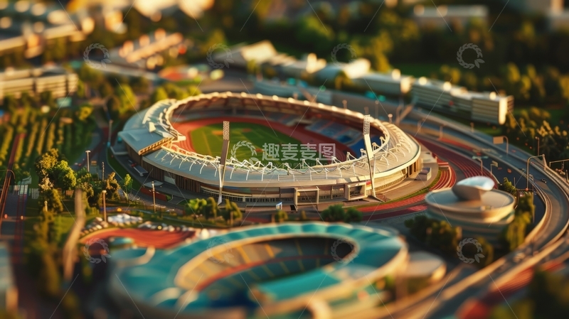 高清大图下载【趣麦麦图】微型城市中的体育场与赛道