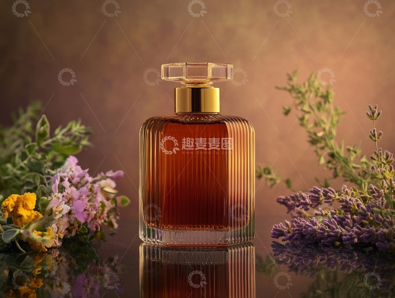高清大图下载【趣麦麦图】精致香水瓶与花卉的静物组合