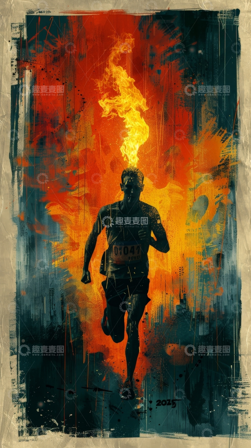 高清大图下载【趣麦麦图】奔跑者与火焰背景