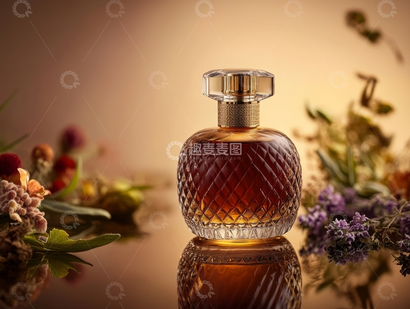 高清大图下载【趣麦麦图】精致香水瓶与花卉背景