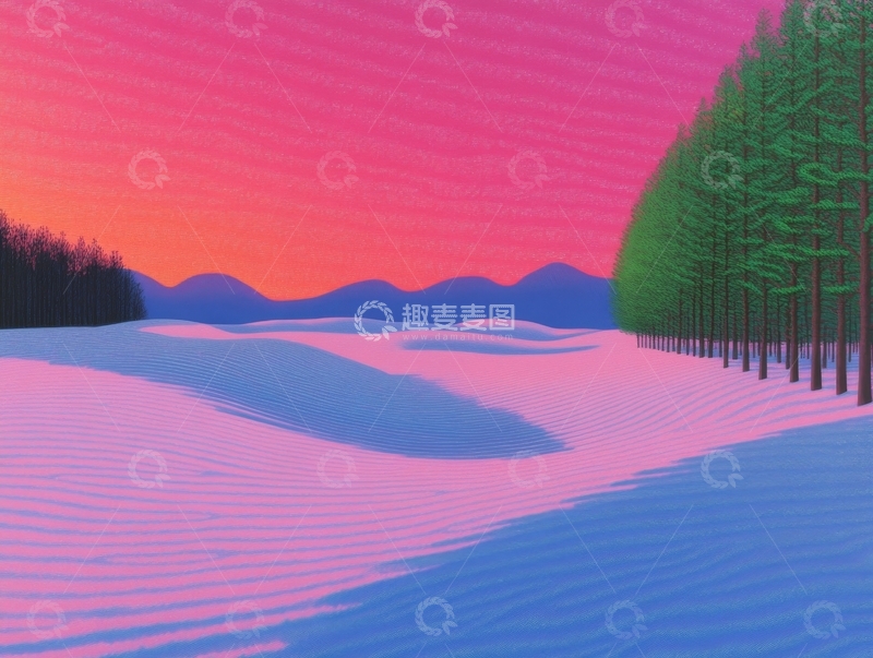 高清大图下载【趣麦麦图】梦幻雪景与渐变天空