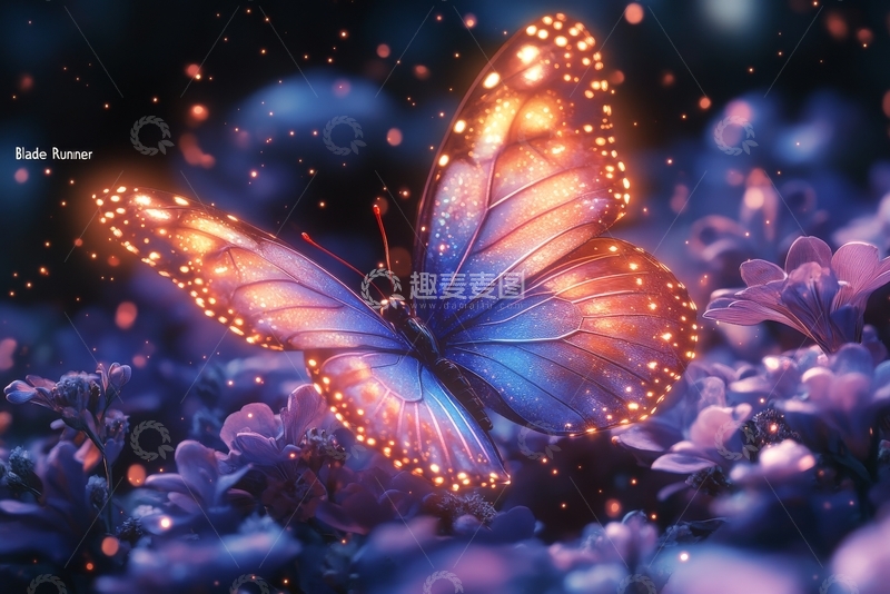 高清大图下载【趣麦麦图】梦幻蝴蝶在花丛中闪耀