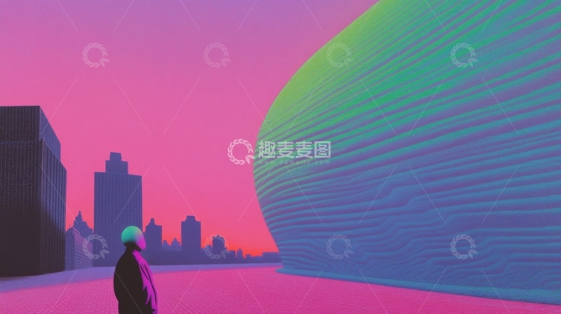 高清大图下载【趣麦麦图】未来城市中的人物与彩色建筑