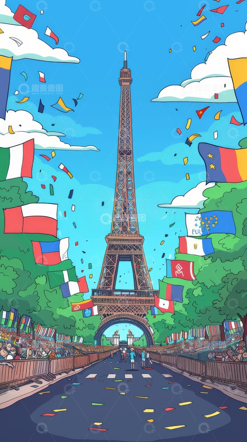 高清大图下载【趣麦麦图】埃菲尔铁塔下的节日庆典