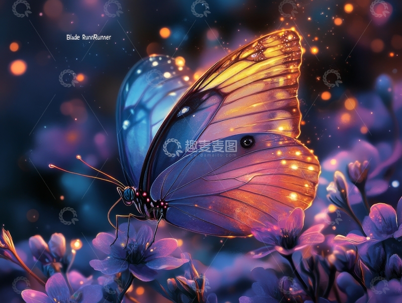 高清大图下载【趣麦麦图】梦幻蝴蝶栖息于紫色花丛