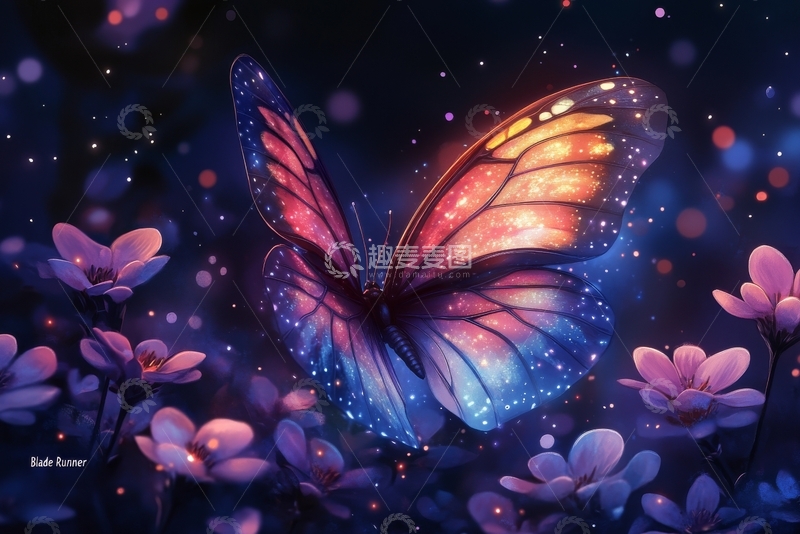 高清大图下载【趣麦麦图】梦幻蝴蝶在花丛中翩翩起舞