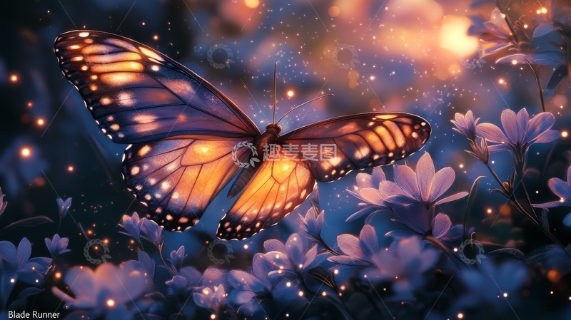 高清大图下载【趣麦麦图】夜色中翩翩起舞的蝴蝶