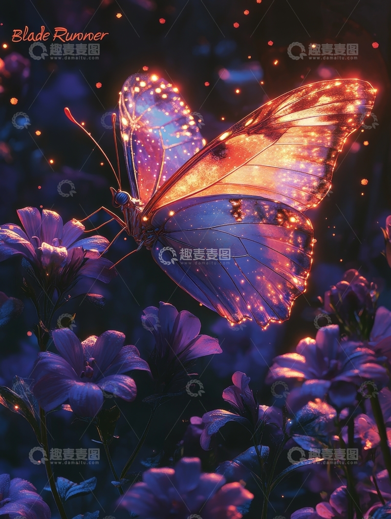 高清大图下载【趣麦麦图】梦幻蝴蝶在紫色花丛中