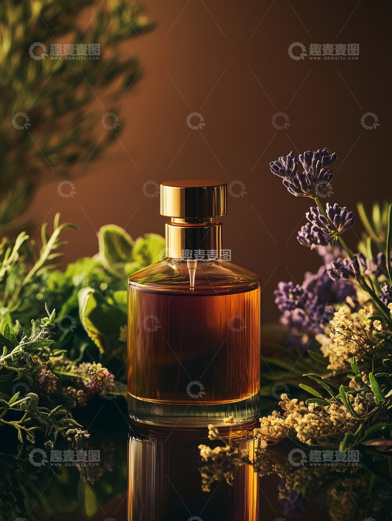 高清大图下载【趣麦麦图】香氛瓶与花草的静物组合