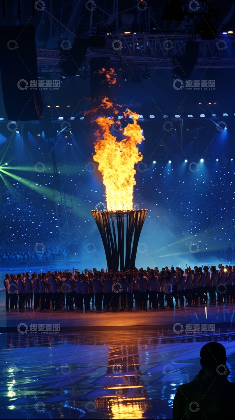 高清大图下载【趣麦麦图】火炬点燃仪式，众人见证辉煌时刻