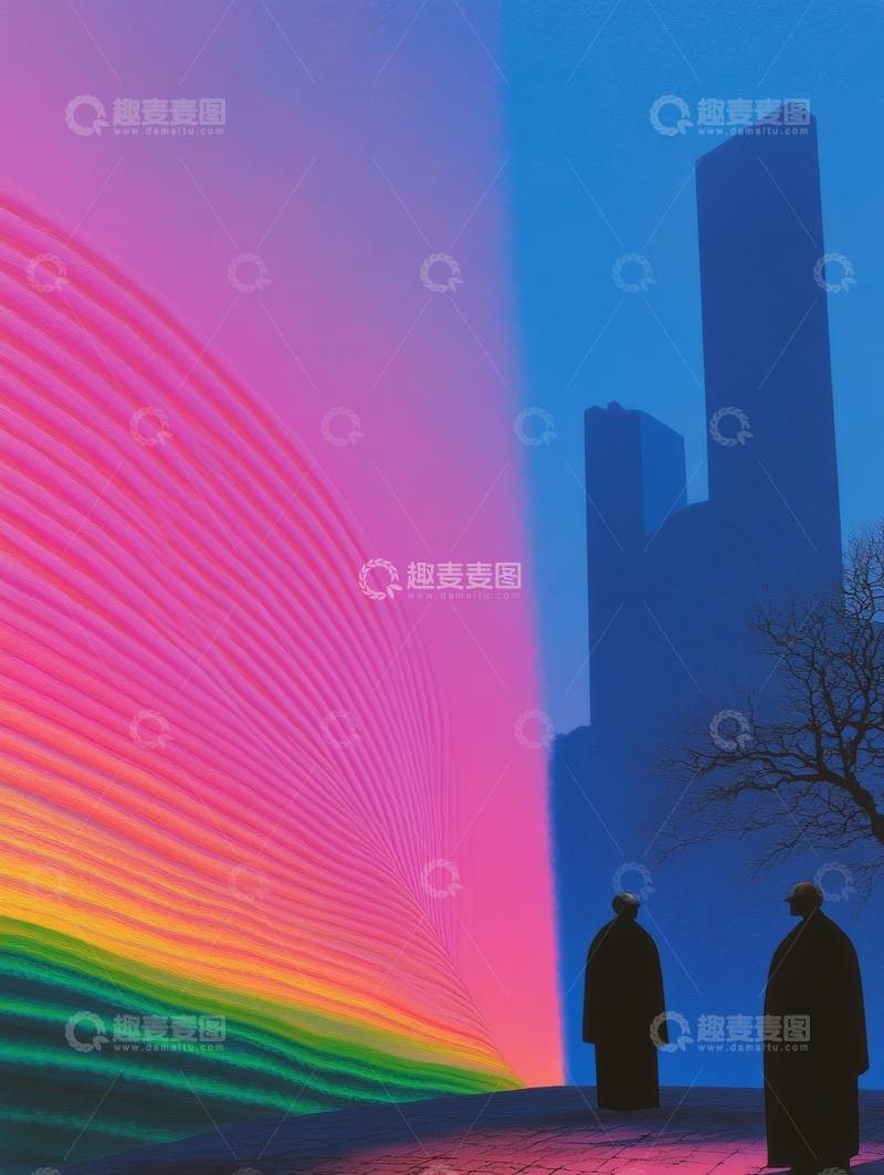 彩虹墙前的两个人影