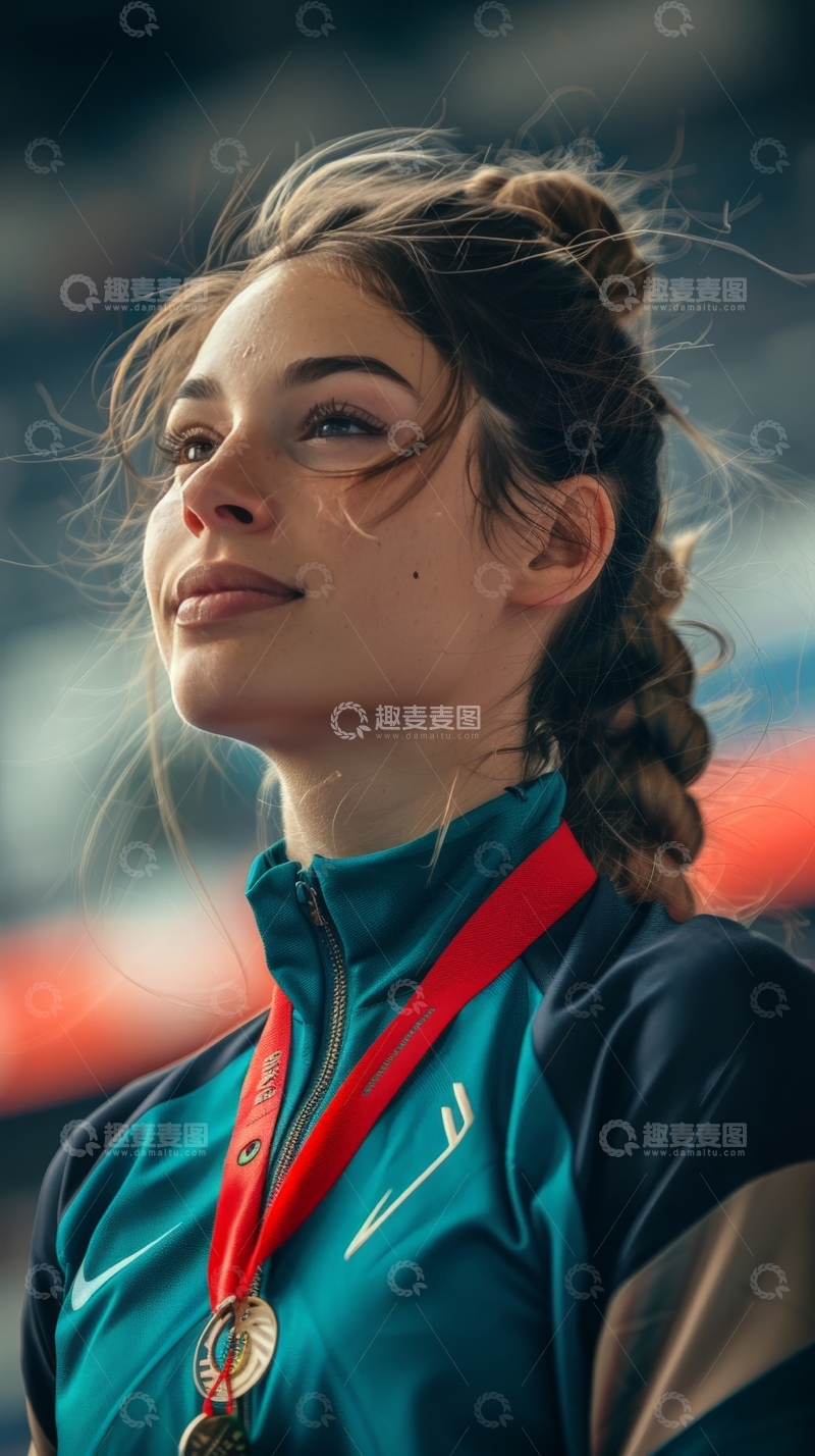 高清大图下载【趣麦麦图】运动员佩戴奖牌，目光坚定