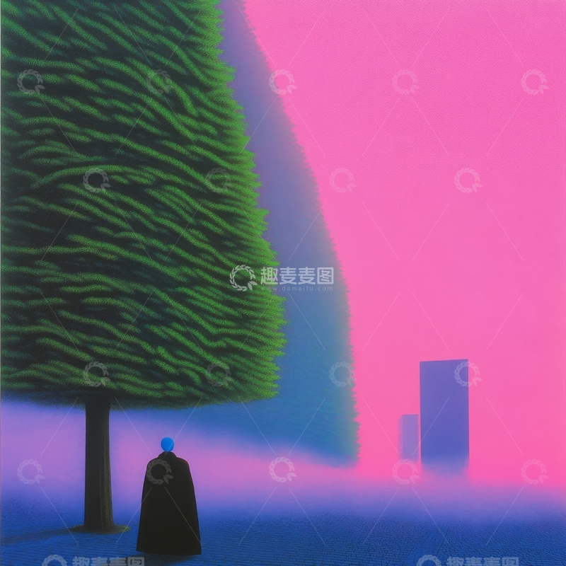 高清大图下载【趣麦麦图】树下人物与粉红天空