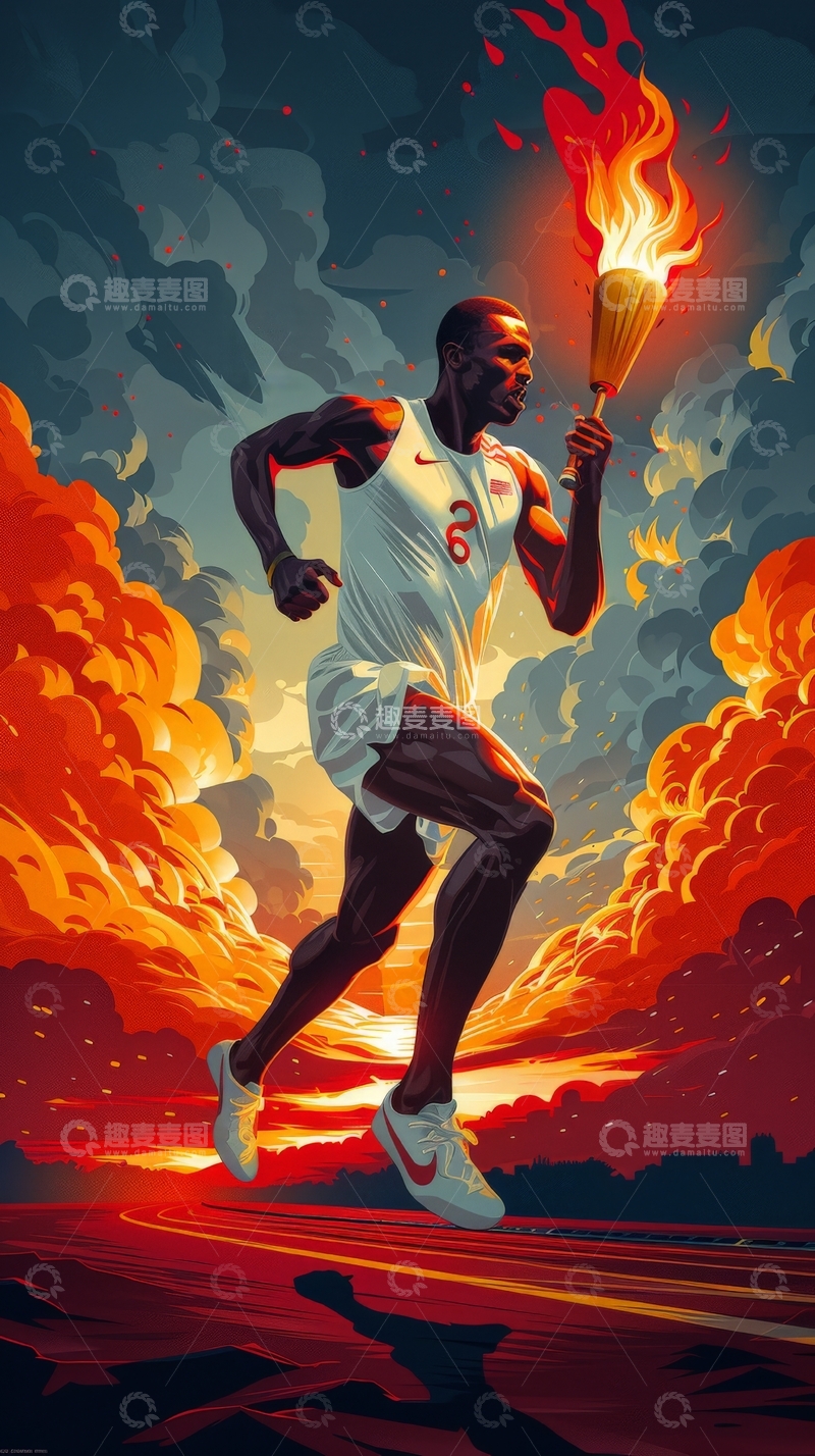 高清大图下载【趣麦麦图】火炬手在火焰中奔跑