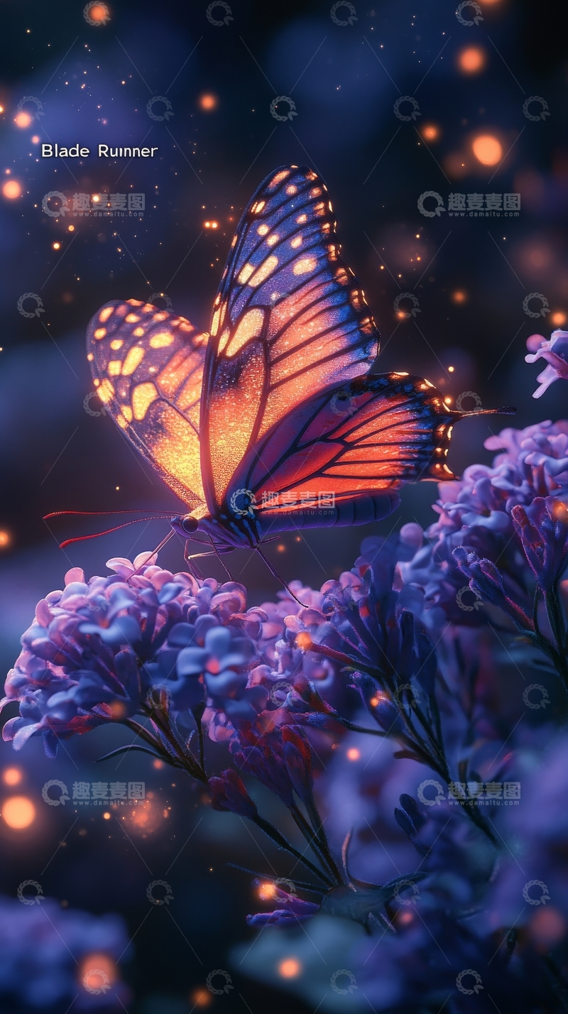 高清大图下载【趣麦麦图】蝴蝶栖息于紫色花朵之上