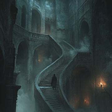 幽暗古堡中的螺旋楼梯