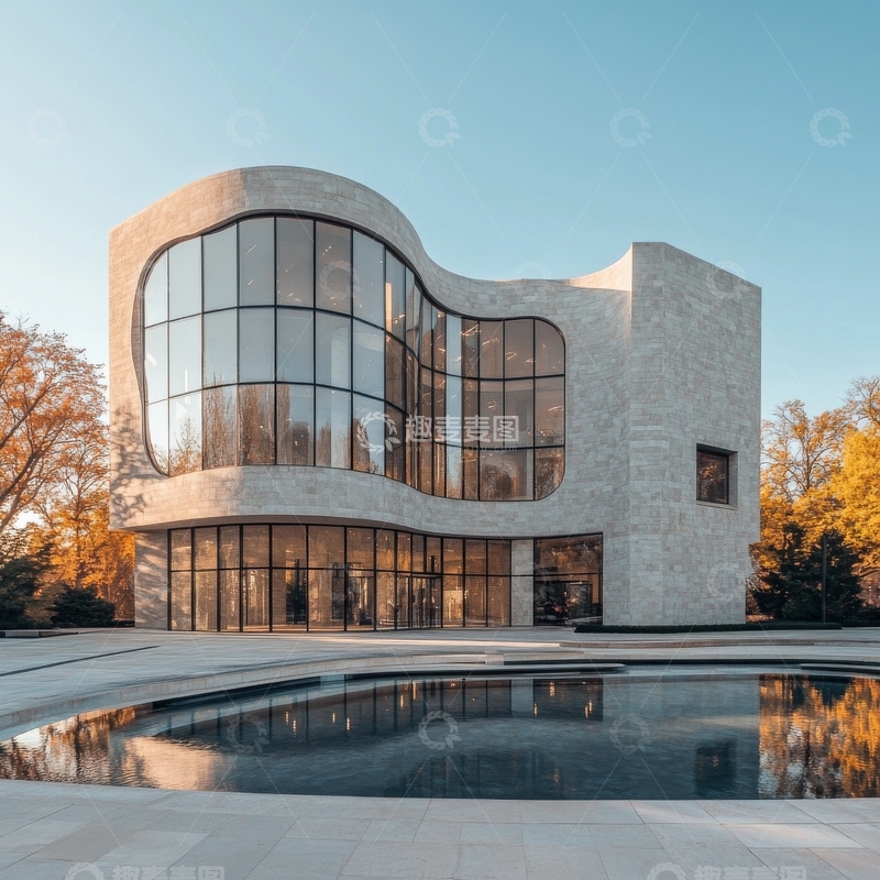高清大图下载【趣麦麦图】现代建筑与水池倒影