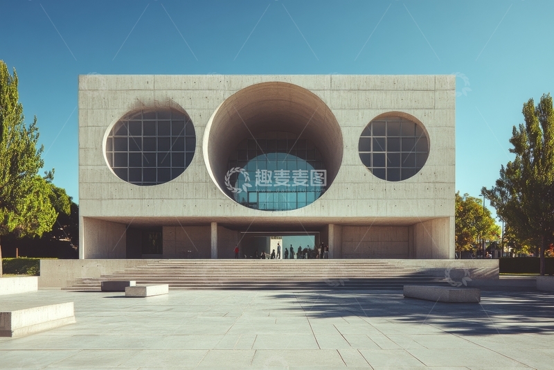 高清大图下载【趣麦麦图】现代建筑外观，圆形窗户设计