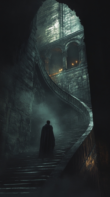 神秘人物行走在古老拱桥之上