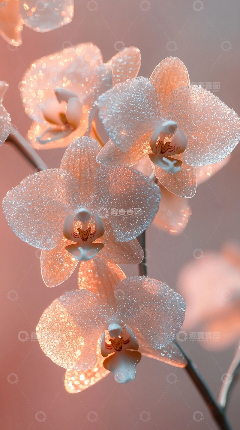 高清大图下载【趣麦麦图】粉色露珠点缀的兰花特写