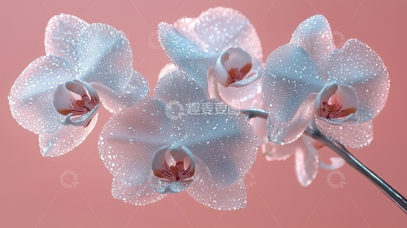 高清大图下载【趣麦麦图】粉色背景上的蓝色水滴兰花