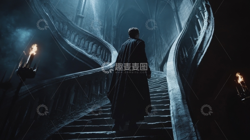 高清大图下载【趣麦麦图】神秘人物行走在螺旋楼梯上