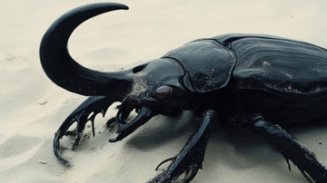 沙滩上的黑色独角仙甲虫