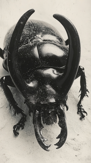 黑白色调下的独角仙特写