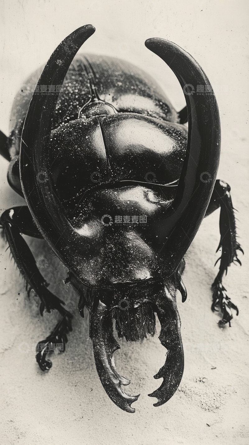 高清大图下载【趣麦麦图】黑白色调下的独角仙特写