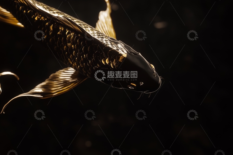 高清大图下载【趣麦麦图】深色背景下的金色锦鲤