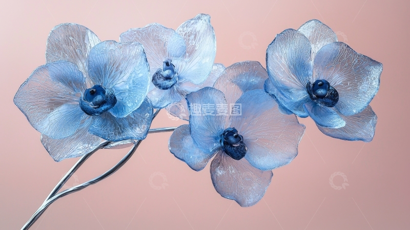 高清大图下载【趣麦麦图】蓝色透明花朵的艺术展示