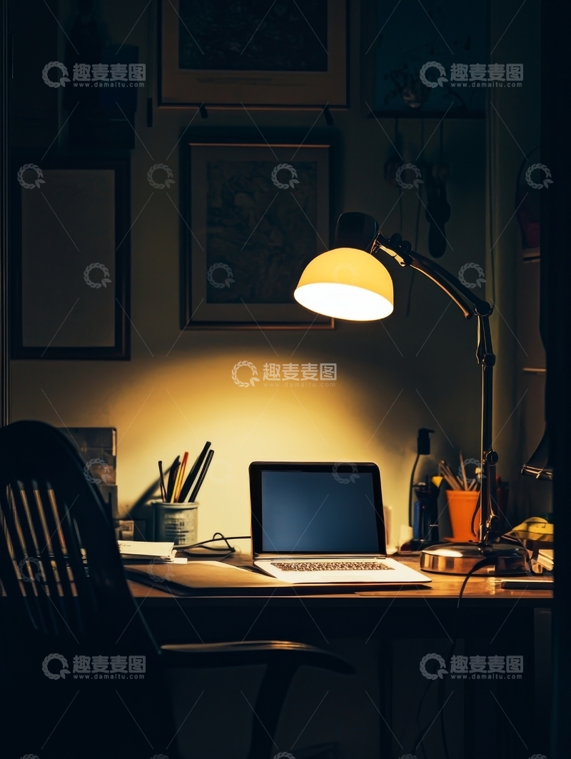 高清大图下载【趣麦麦图】昏黄灯光下的工作台