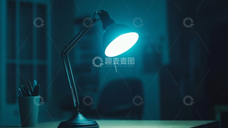 高清大图下载【趣麦麦图】昏暗房间中的台灯照亮桌面