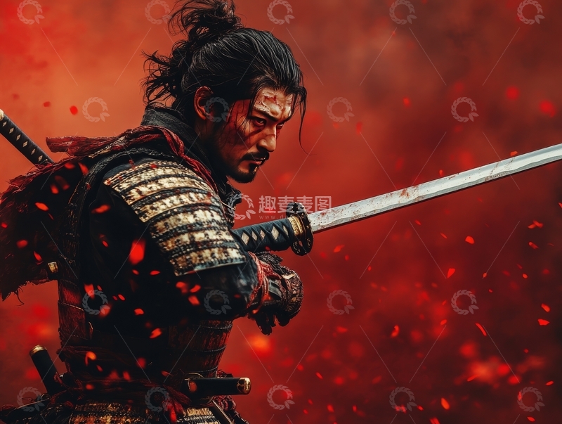 高清大图下载【趣麦麦图】武士挥剑，火花四溅的战斗瞬间