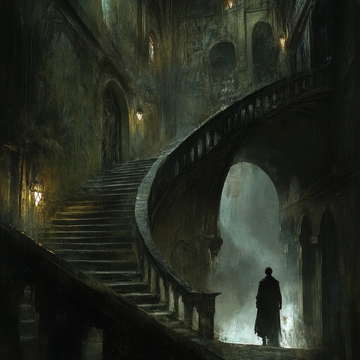 幽暗古堡中的螺旋楼梯